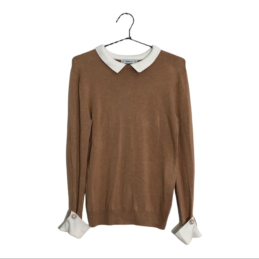 Zara knit camel colored collard sweater